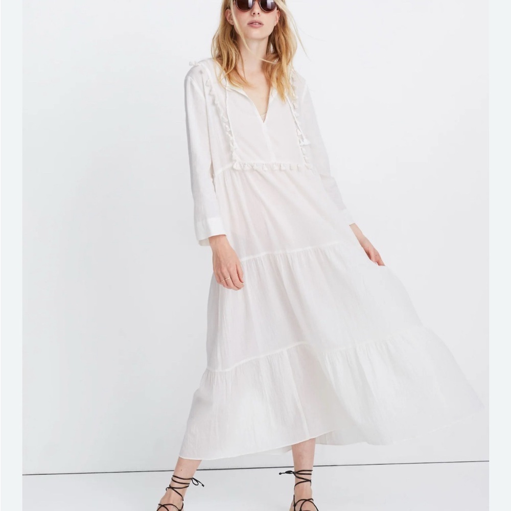 Madewell Laura caftan tried cover up  White Maxi Dress with Tassels - Picture 3 of 7